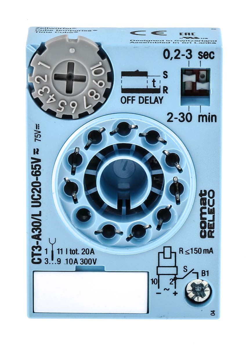 Releco CT3-A Series Plug In Timer Relay, 20 → 65V ac/dc, 0.2 → 30 min, 0.2 → 30s, 1-Function