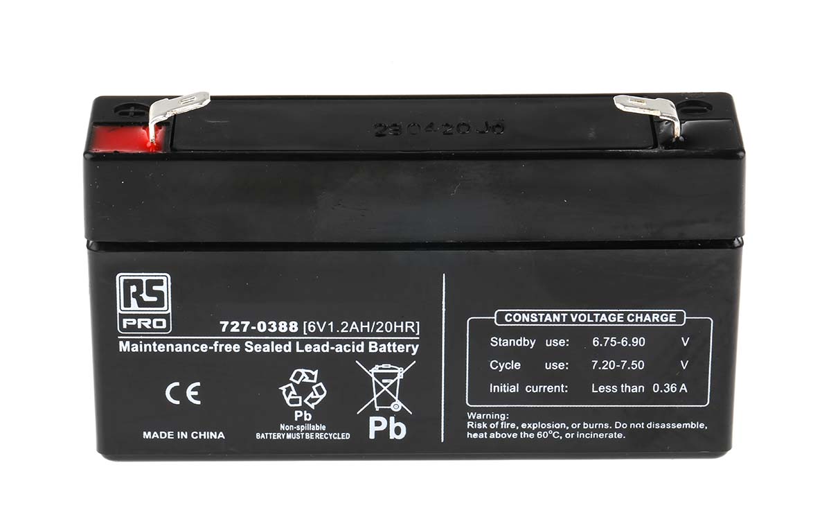 RS PRO 6V T1 Sealed Lead Acid Battery, 1.2Ah