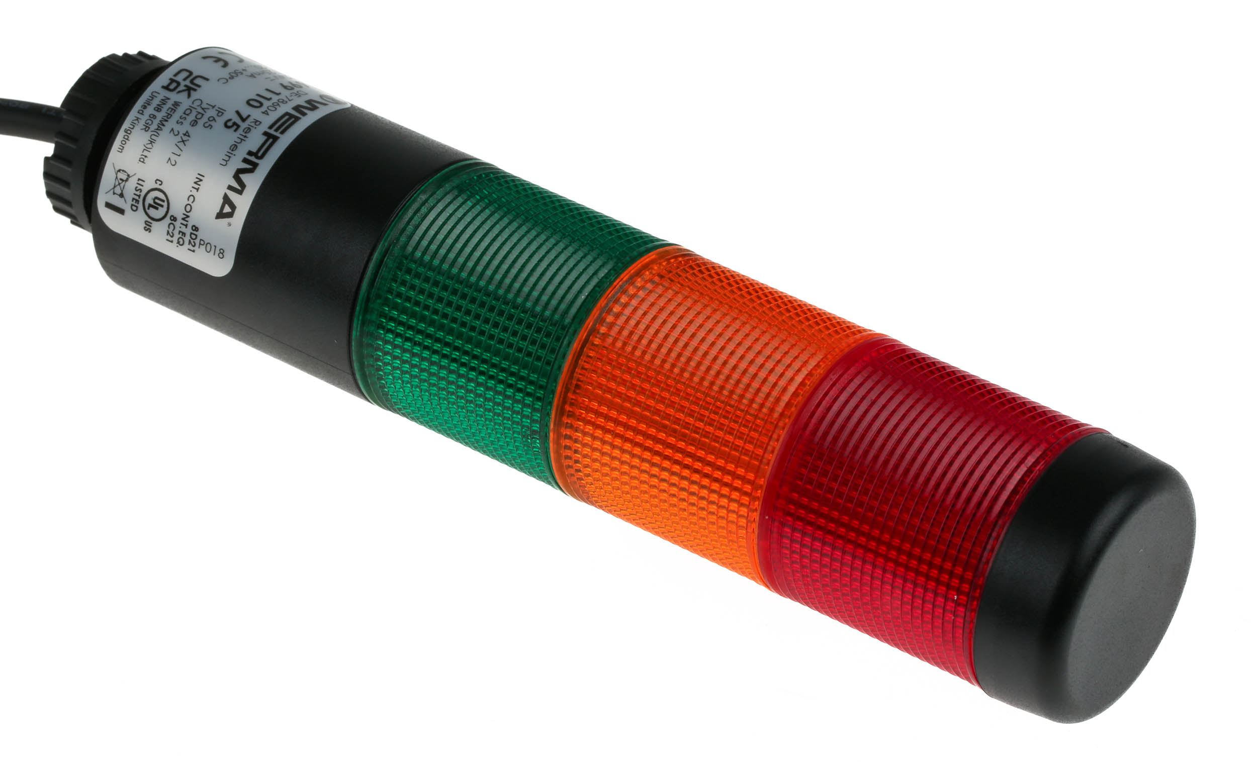Werma Kompakt 37 Series Red/Green/Yellow Buzzer Signal Tower, 3 Lights, 24 V, Base Mount, Tube
