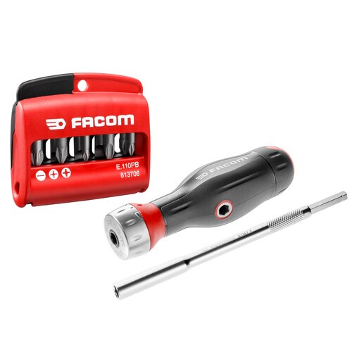 Facom 1/4 in Hexagon Slotted; Phillips; Pozidriv; Torx; Hexagon Ratchet Bit Set Chrome Chrome Vanadium Steel