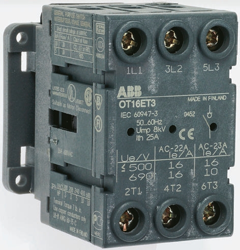 ABB 3P Pole Panel Mount Isolator Switch - 125A Maximum Current, 45kW Power Rating, IP20