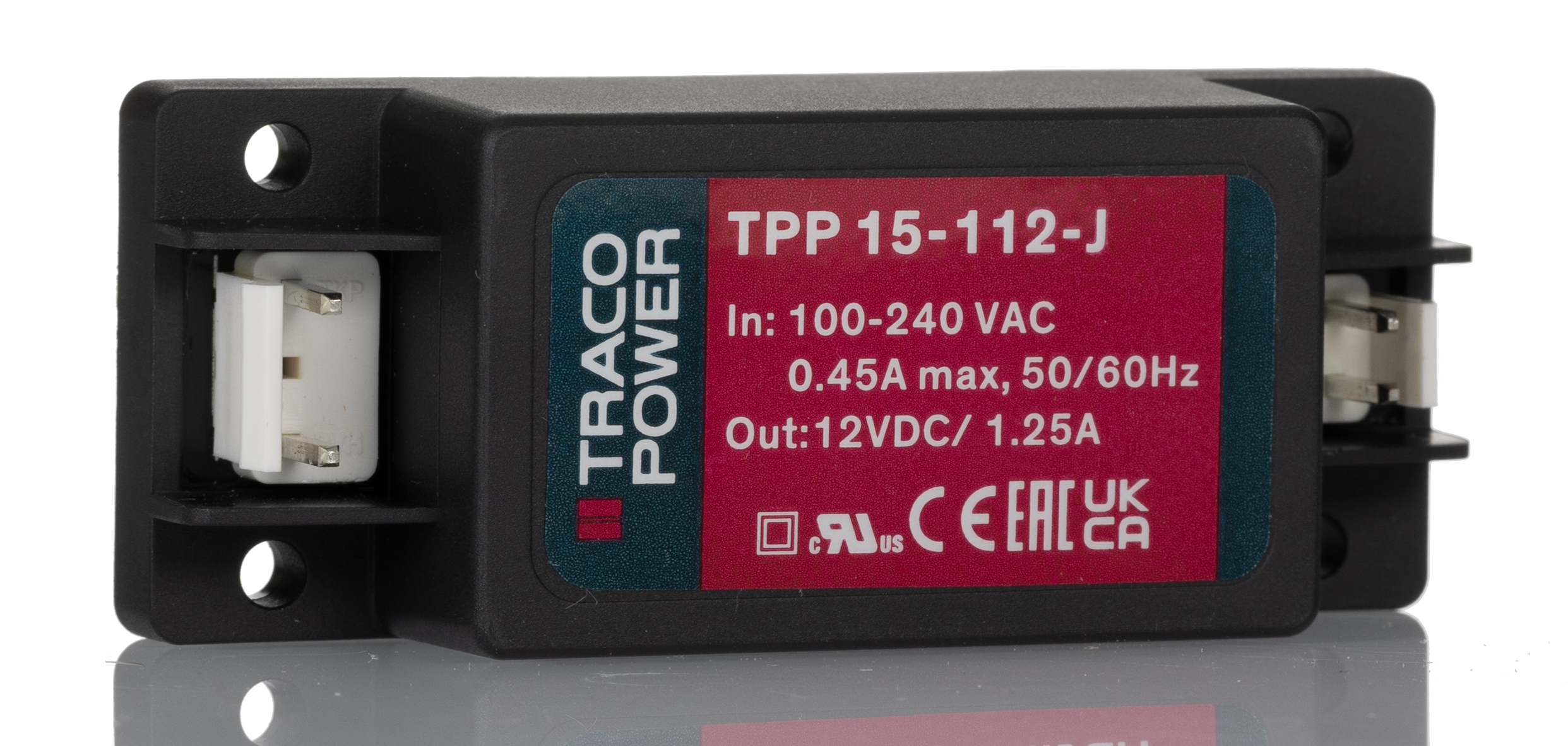 TRACOPOWER Switching Power Supply, TPP 15-112-J, 12V dc, 1.25A, 15W, 1 Output, 120 → 370 V dc, 85 → 264 V