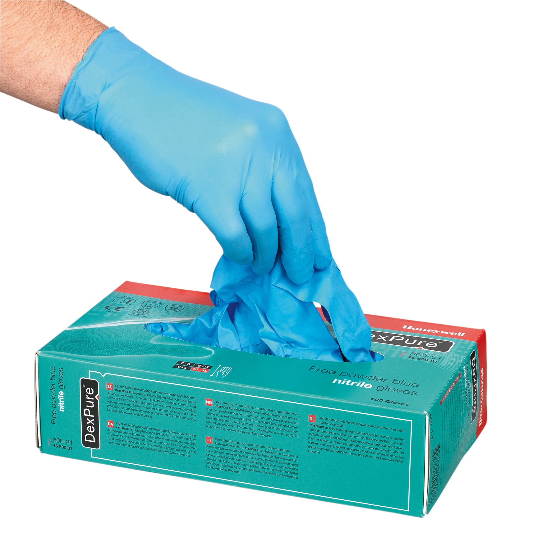 Honeywell Safety DEXPURE 801-95 Blue Powder-Free Nitrile Disposable Gloves, Size 7, 50Gloves per Pack