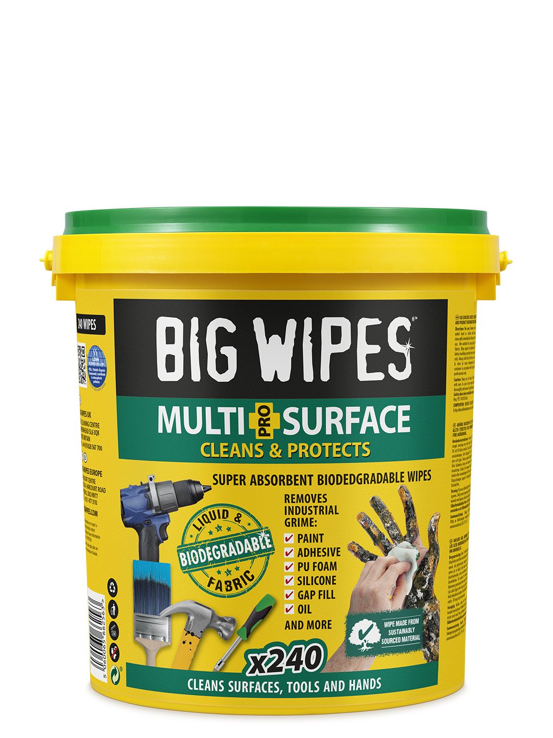 Big Wipes XL SUPER TOWELS PRO+ Wet Biodegradable Wipes, Bucket of 240, 200 x 300mm
