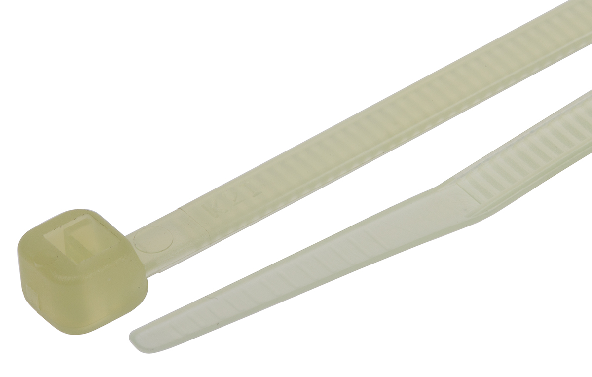 RS PRO Cable Tie, Heat Stabilised, 150mm x 3.6 mm, Natural Nylon, Pk-100