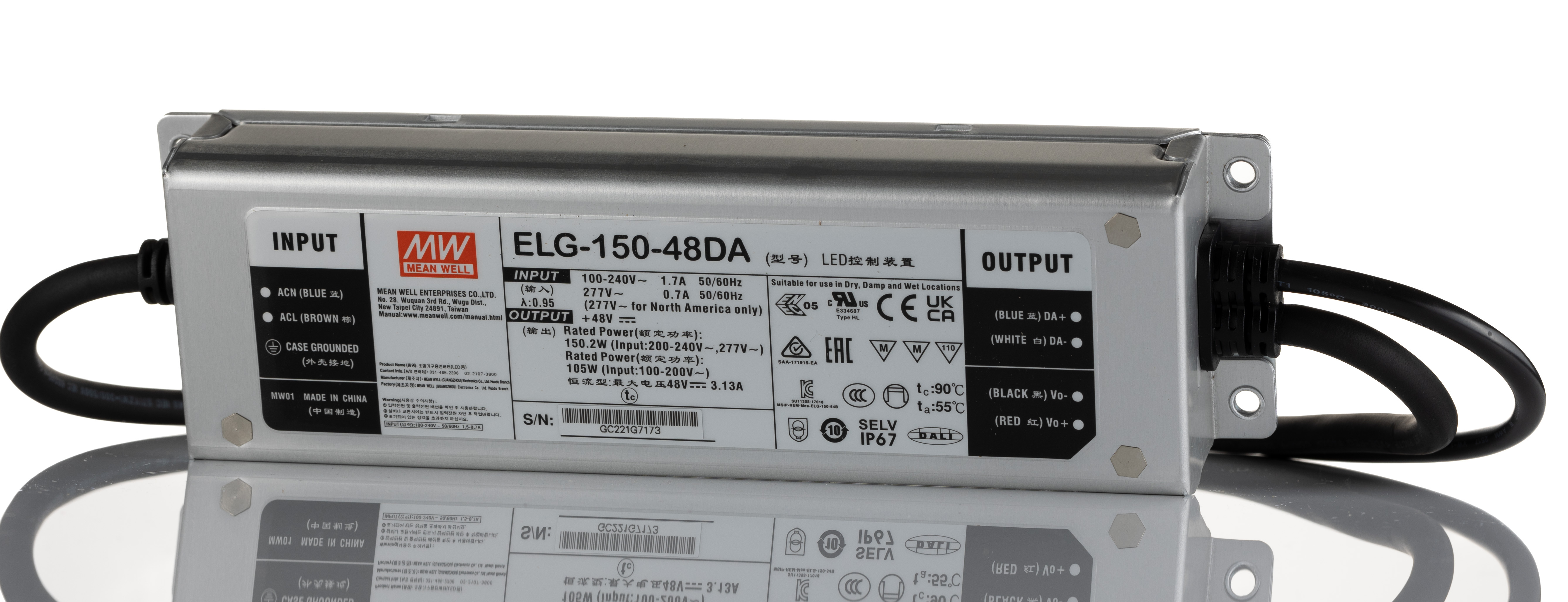 MEAN WELL LED Driver, 48V Output, 150W Output, 3A Output, Constant Current / Constant Voltage Dimmable