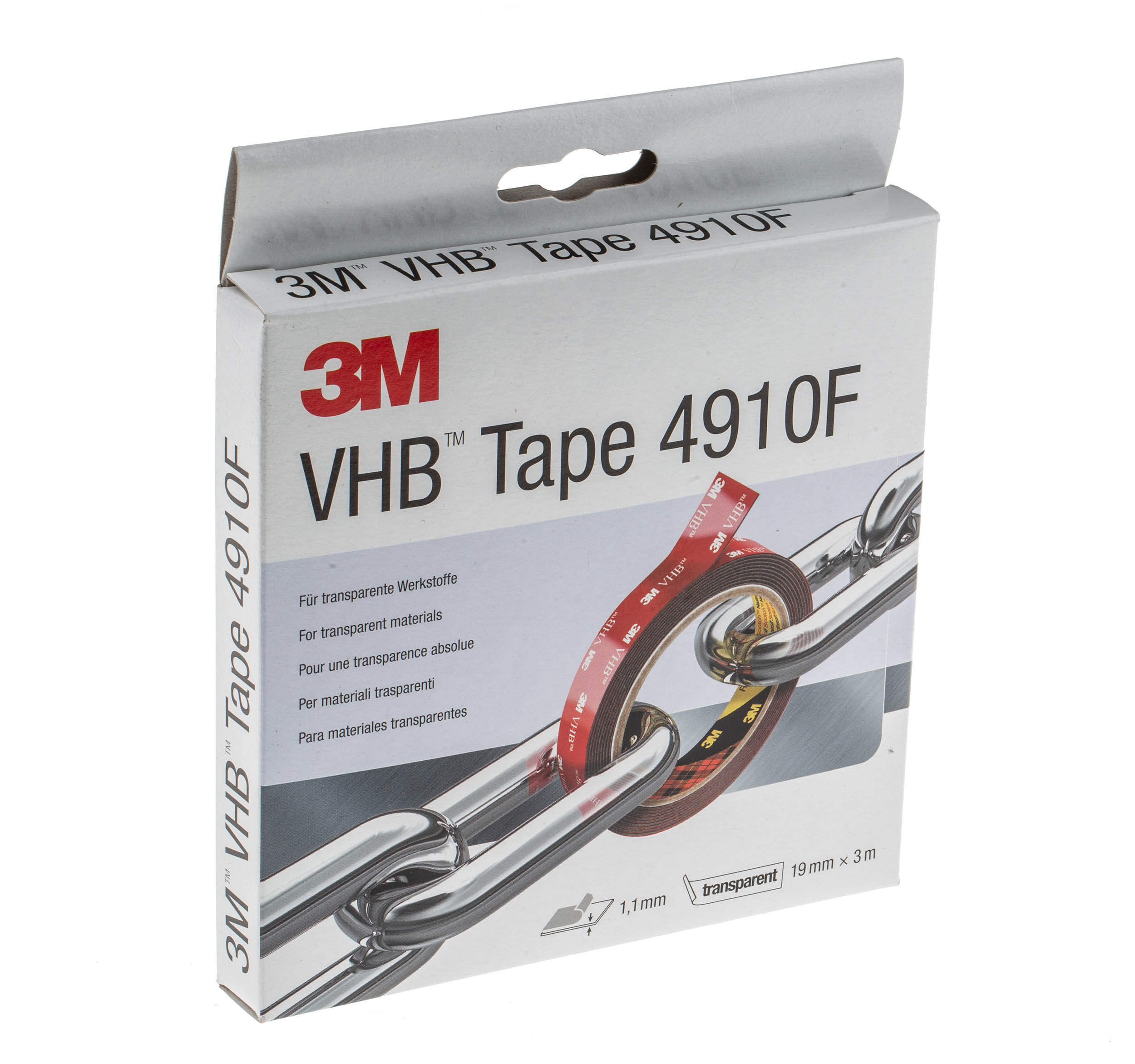 3M 4910F, VHB™ Clear Foam Tape, 19.0mm x 3.0m, 1.0mm Thick