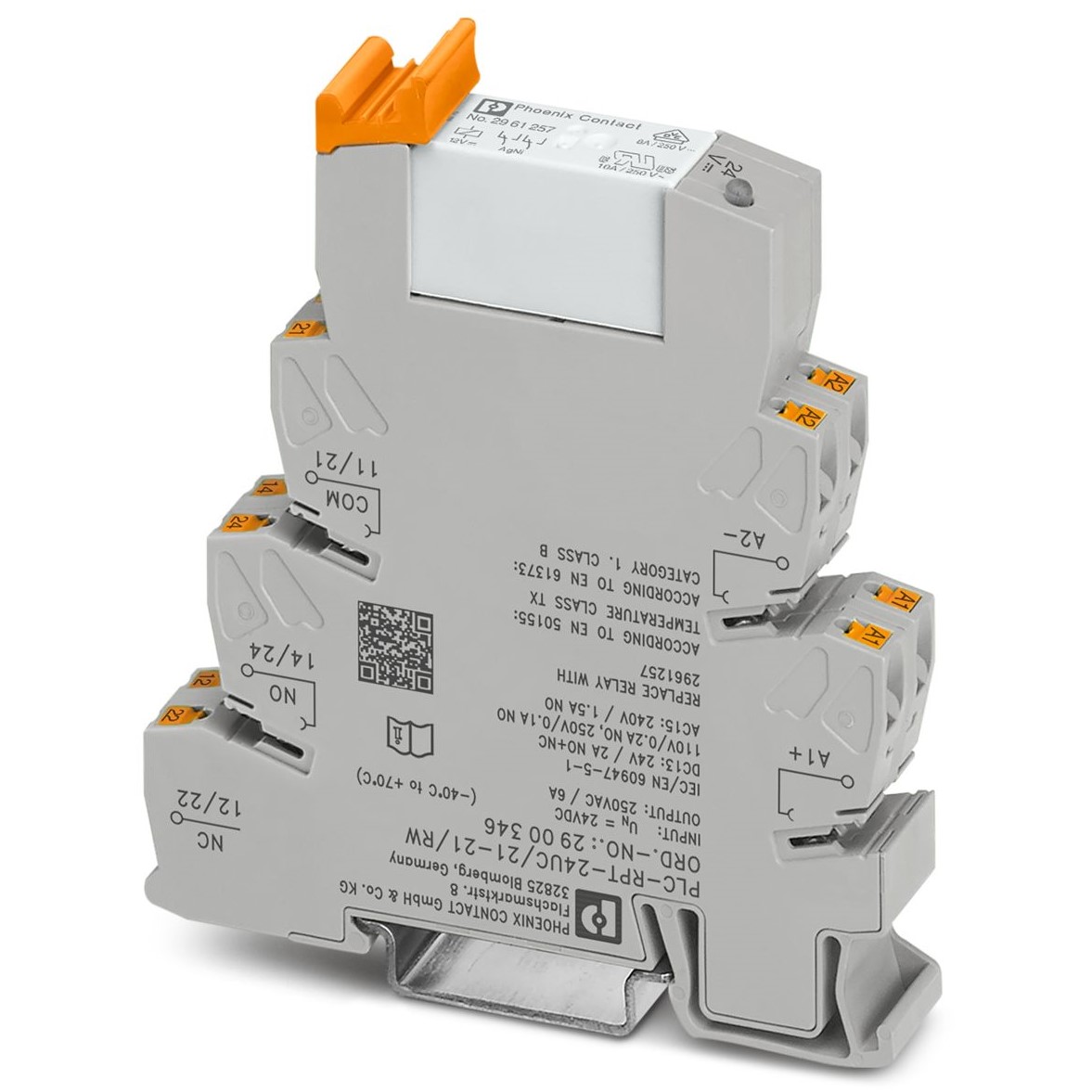 Phoenix Contact PLC-RPT24UC/21-21/RW Series Interface Relay, DIN Rail Mount, 12V dc Coil, DPDT, 2-Pole