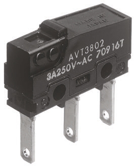 Panasonic Pin Plunger Micro Switch, Tab Terminal, 100 mA @ 30 V dc, SP-CO
