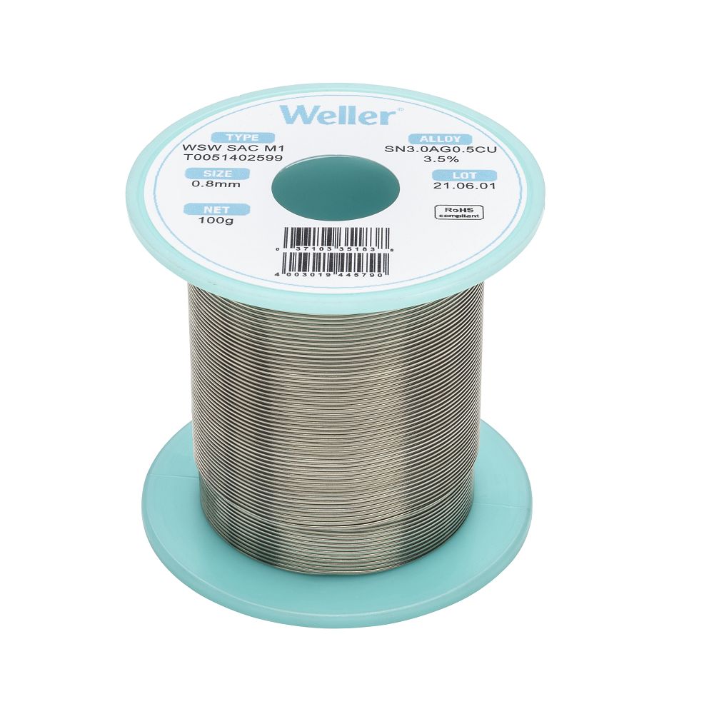 Weller Wire, 0.8mm Lead Free Solder, 217-221°C Melting Point