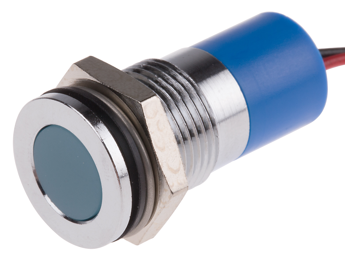 RS PRO Blue Panel Mount Indicator, 220V ac, 14mm Mounting Hole Size, Lead Wires Termination, IP67