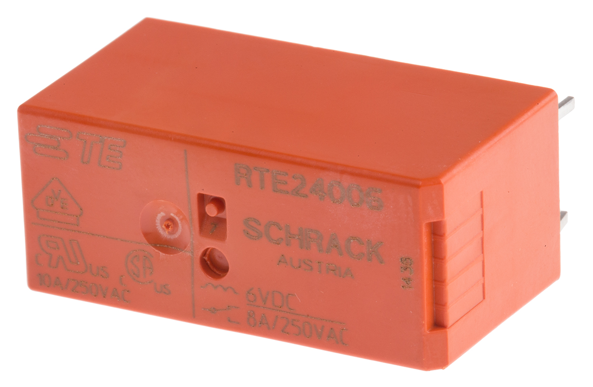 TE Connectivity PCB Mount Power Relay, 6V dc Coil, 8A Switching Current, DPDT