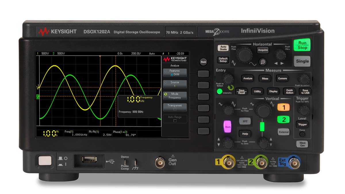 Keysight Technologies DSOX1202A InfiniiVision 1000 X Series, 70MHz Bench Oscilloscope, 2 Analogue Channels - UKAS