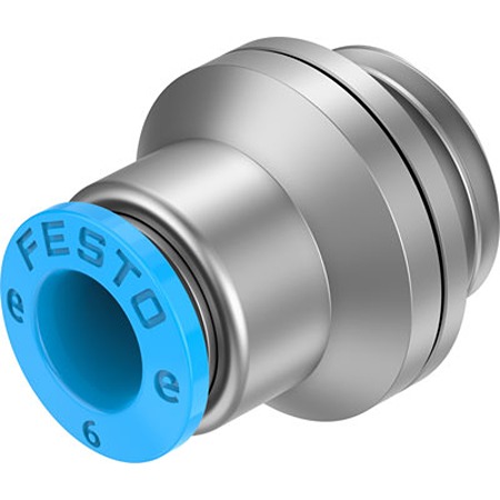 Festo NPQE-DK Series Push-in Fitting, G 1/4 to Push In 6 mm, Threaded Connection Style, NPQE-DK-G14-Q6-F1A-P10