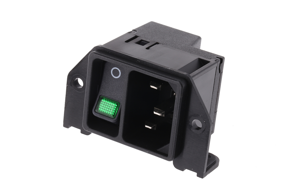 Schurter C14 Panel Mount, PCB Mount IEC Connector Male, 15A, 250 V