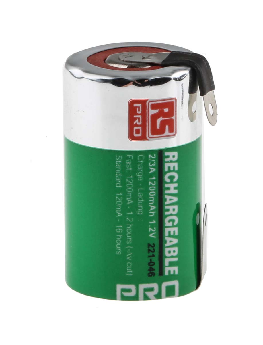 RS PRO RS PRO, 1.2V, 2/3 A, NiMH Rechargeable Battery, 1.2Ah