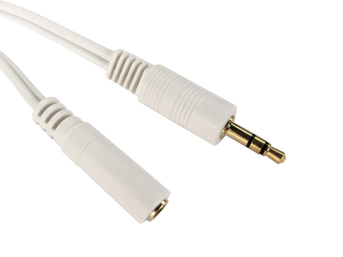 RS PRO Male 3.5mm Stereo Jack to Female 3.5mm Stereo Jack Aux Cable, White, 3m