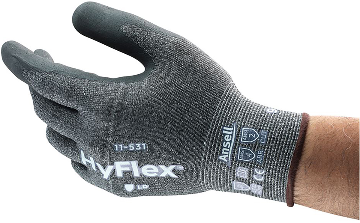 Ansell Hyflex Grey Nylon Work Gloves, Size 8, Nitrile Coating