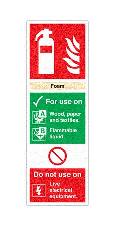 Polypropylene Fire Safety Sign, Foam Extinguisher For Use On With English Text Self-Adhesive