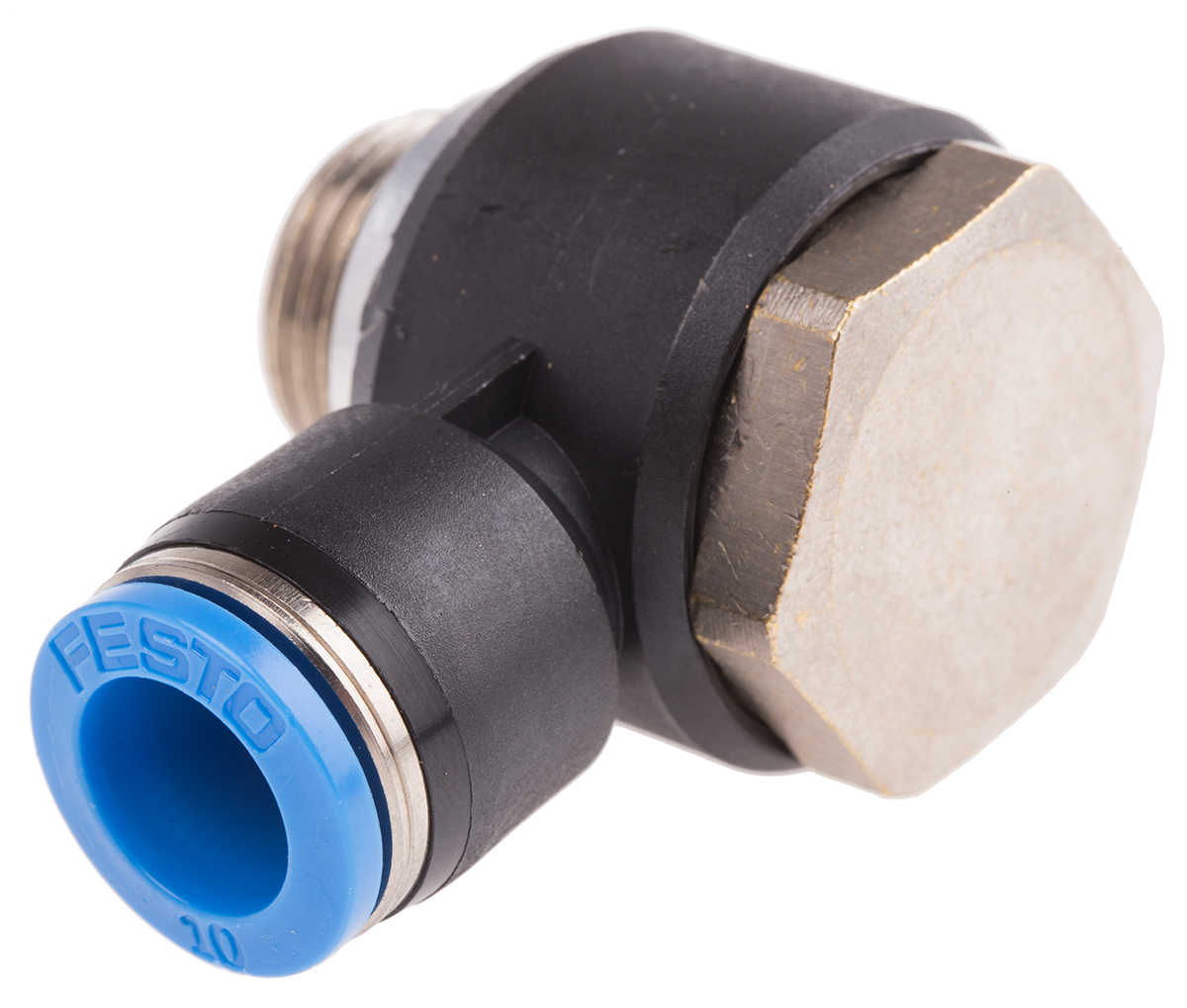 Festo QS Series Elbow Threaded Adaptor, G 3/8 Male to Push In 10 mm, Threaded-to-Tube Connection Style, 186144