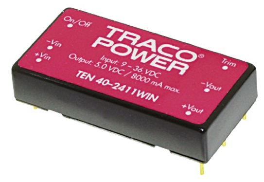 TRACOPOWER TEN 40WIN DC-DC Converter, 24V dc/ 1.67A Output, 18 → 75 V dc Input, 40W, Through Hole, +75°C Max