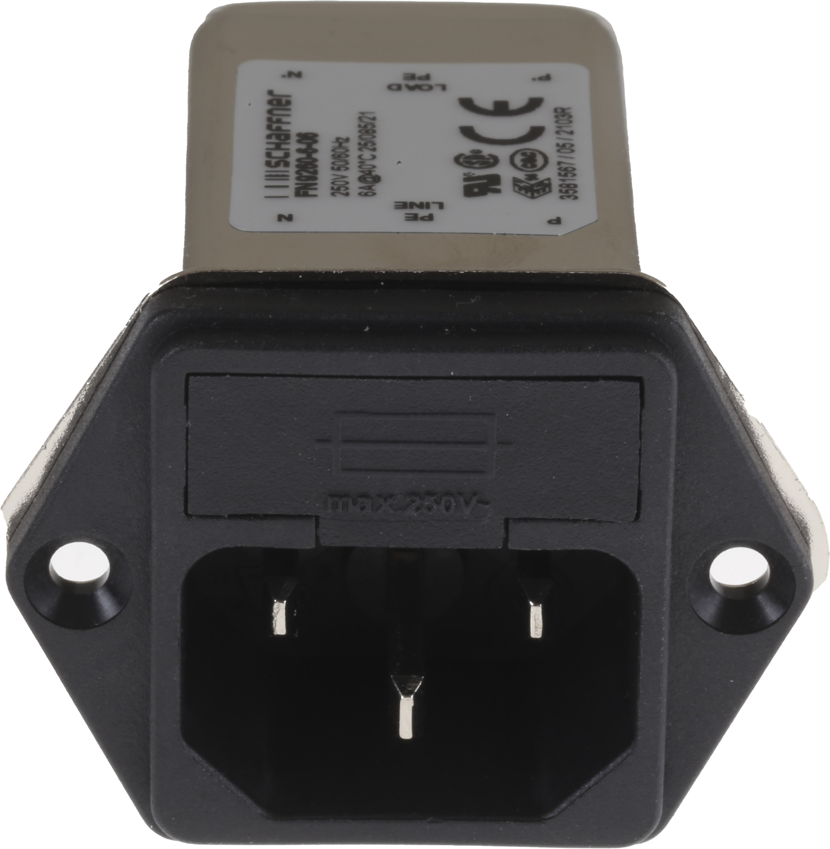 Schaffner 6A, 250 V ac Male Panel Mount IEC Inlet Filter FN9260-6-06, Faston 2 Fuse