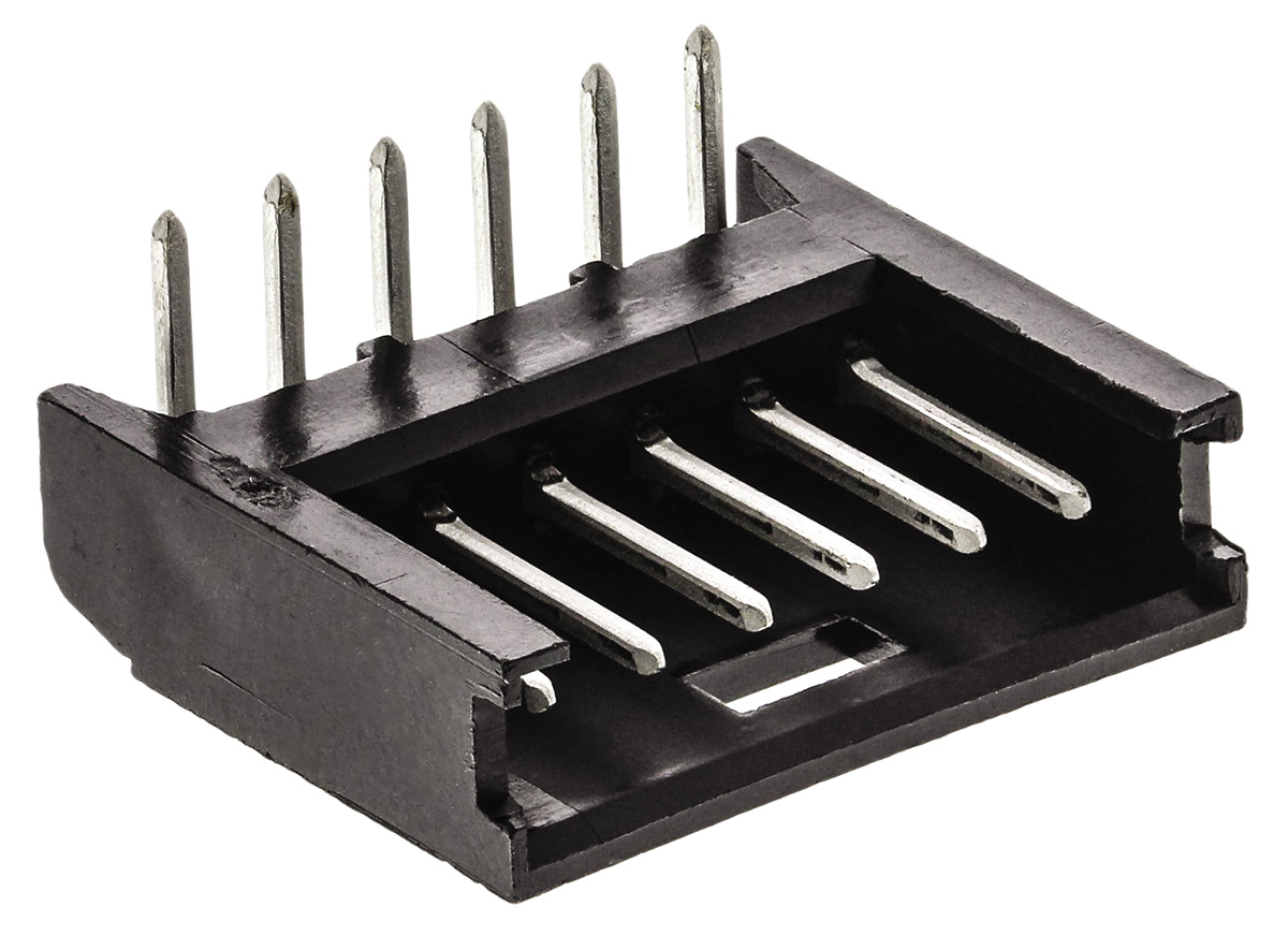 TE Connectivity AMPMODU MOD II Series Right Angle Through Hole PCB Header, 6 Contact(s), 2.54 mm Pitch, 1 Row, Shrouded