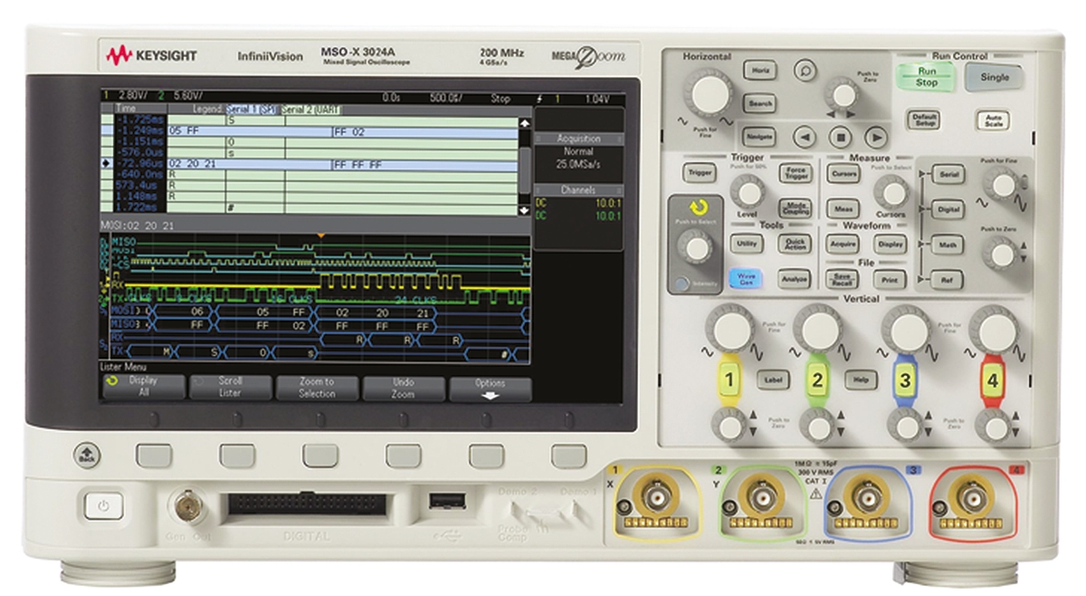 Keysight Technologies MSOX3024A InfiniiVision 3000A X Series, 200MHz Bench Oscilloscope, 4 Analogue Channels, 16