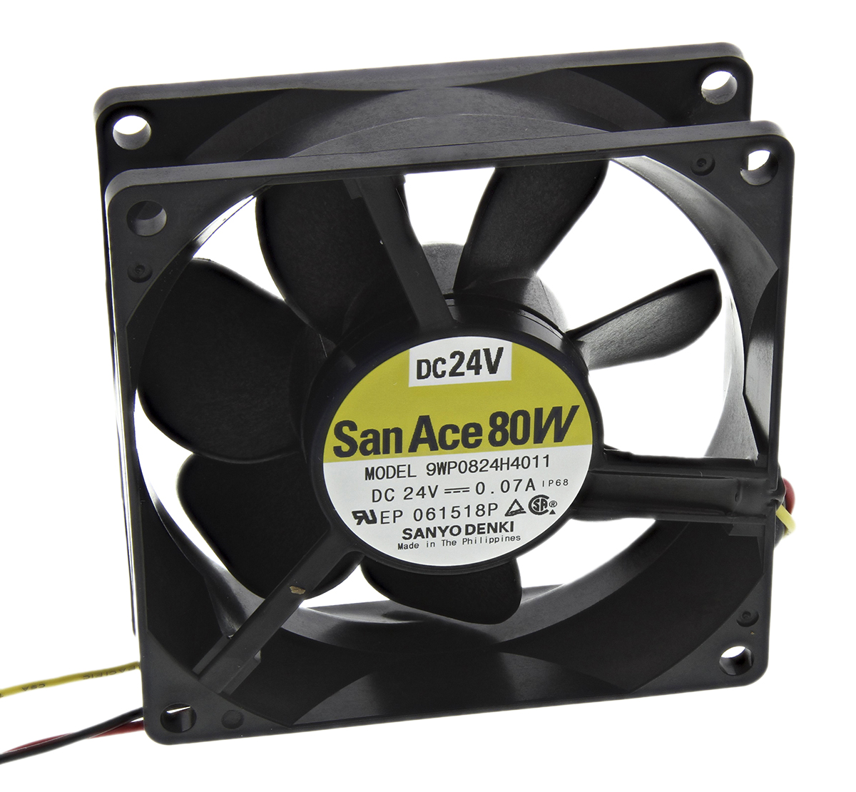 Sanyo Denki San Ace 9WP Series Axial Fan, 24 V dc, DC Operation, 61.9m³/h, 1.68W, 70mA Max, IP68, 80 x 80 x 25mm