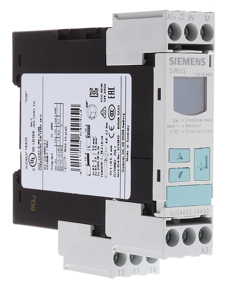 Siemens Voltage Monitoring Relay, 1 Phase, SPDT, 10 → 600V ac/dc, DIN Rail