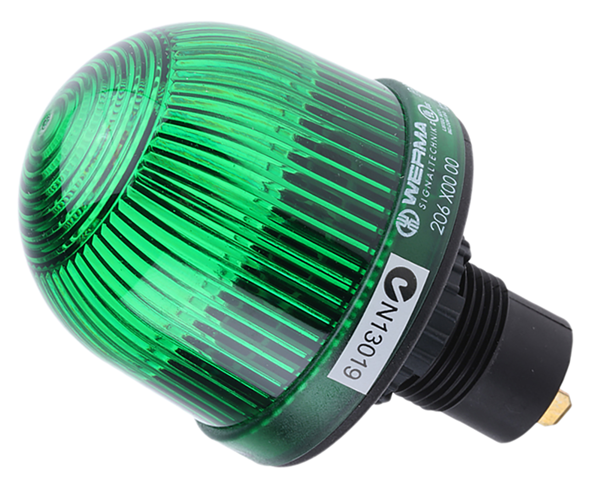 Werma EM 206 Series Green Steady Beacon, 12 → 48 V ac/dc, Panel Mount, Incandescent, LED Bulb, IP65