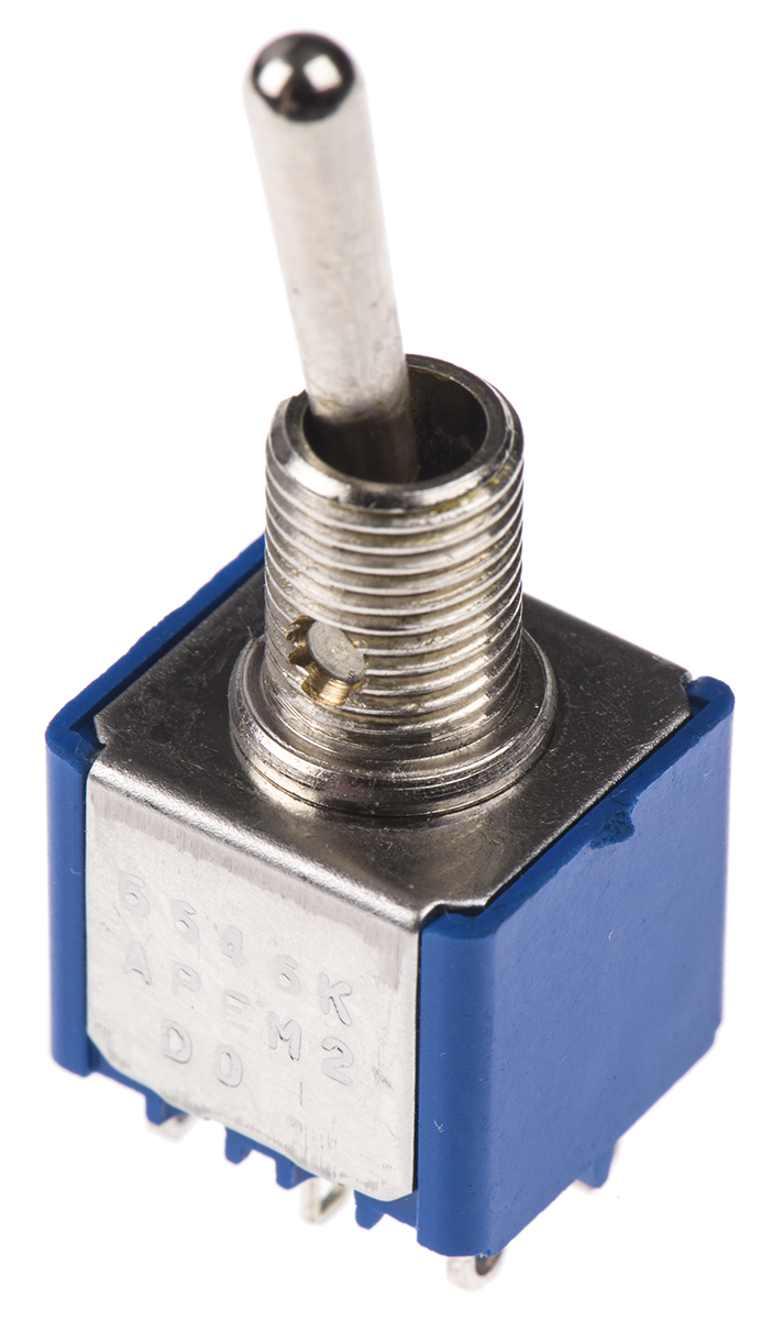 APEM Toggle Switch, Panel Mount, On-On, DPST, Solder Terminal