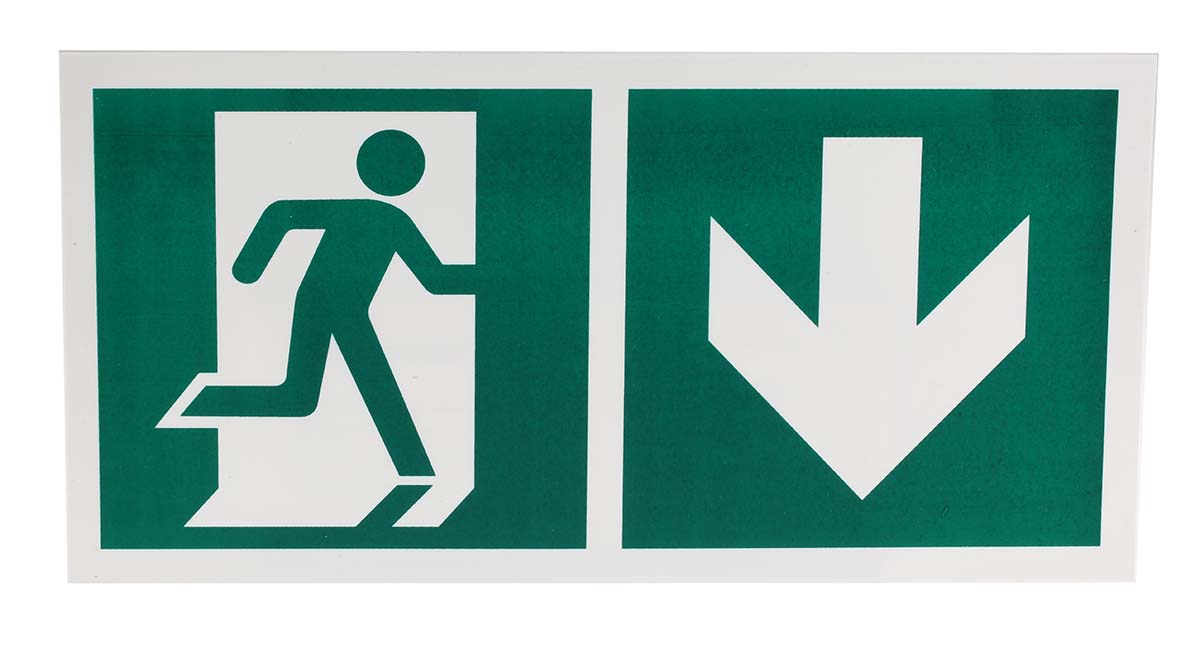 Plastic Emergency Exit Down,  With Pictogram Only, Non-Illuminated Emergency Exit Sign