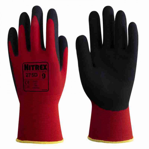 Unigloves 275D Black, Red Nylon, Spandex Work Gloves, Size 10, Latex Foam Coating