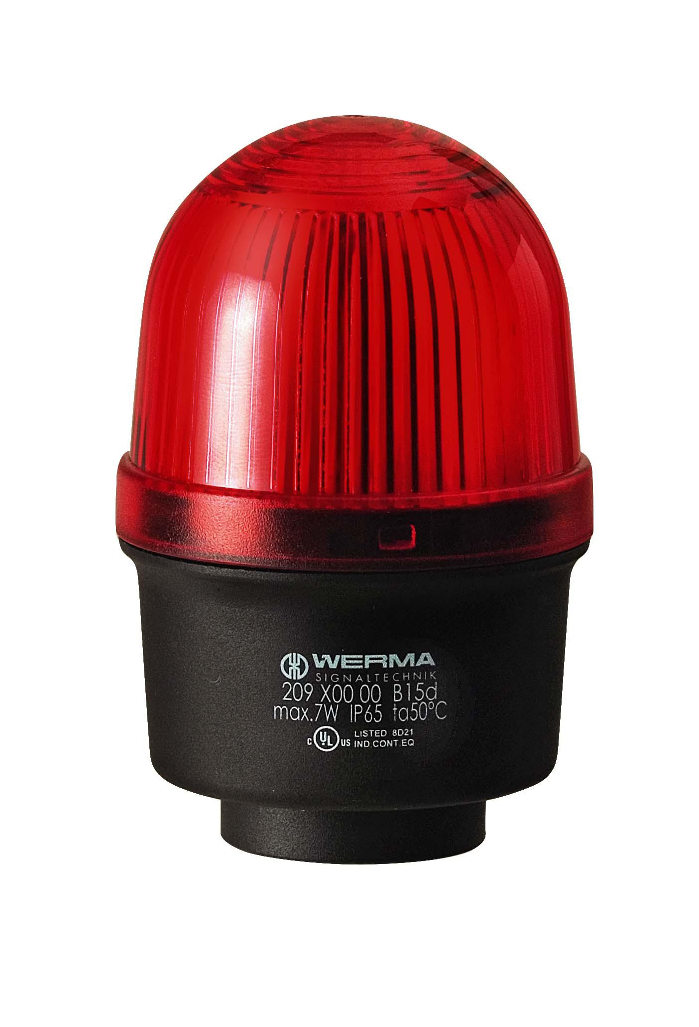Werma 209 Series Red Continuous lighting Beacon, 12 → 230 V, Tube Mounting, Filament Bulb, IP65