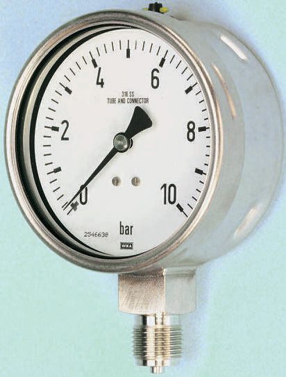 RS PRO G 1/2 Analogue Pressure Gauge 1bar Bottom Entry 100mm Outside Diameter, With RS Calibration