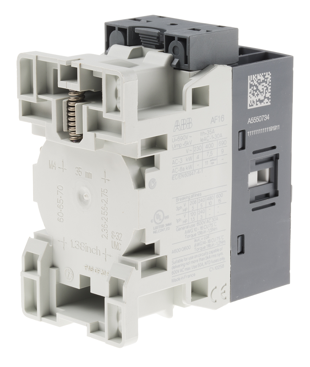 ABB AF16 Contactor, 110 V dc Coil, 3-Pole, 10.5 A, 7.5 kW 130 V, 3 NO, 690V