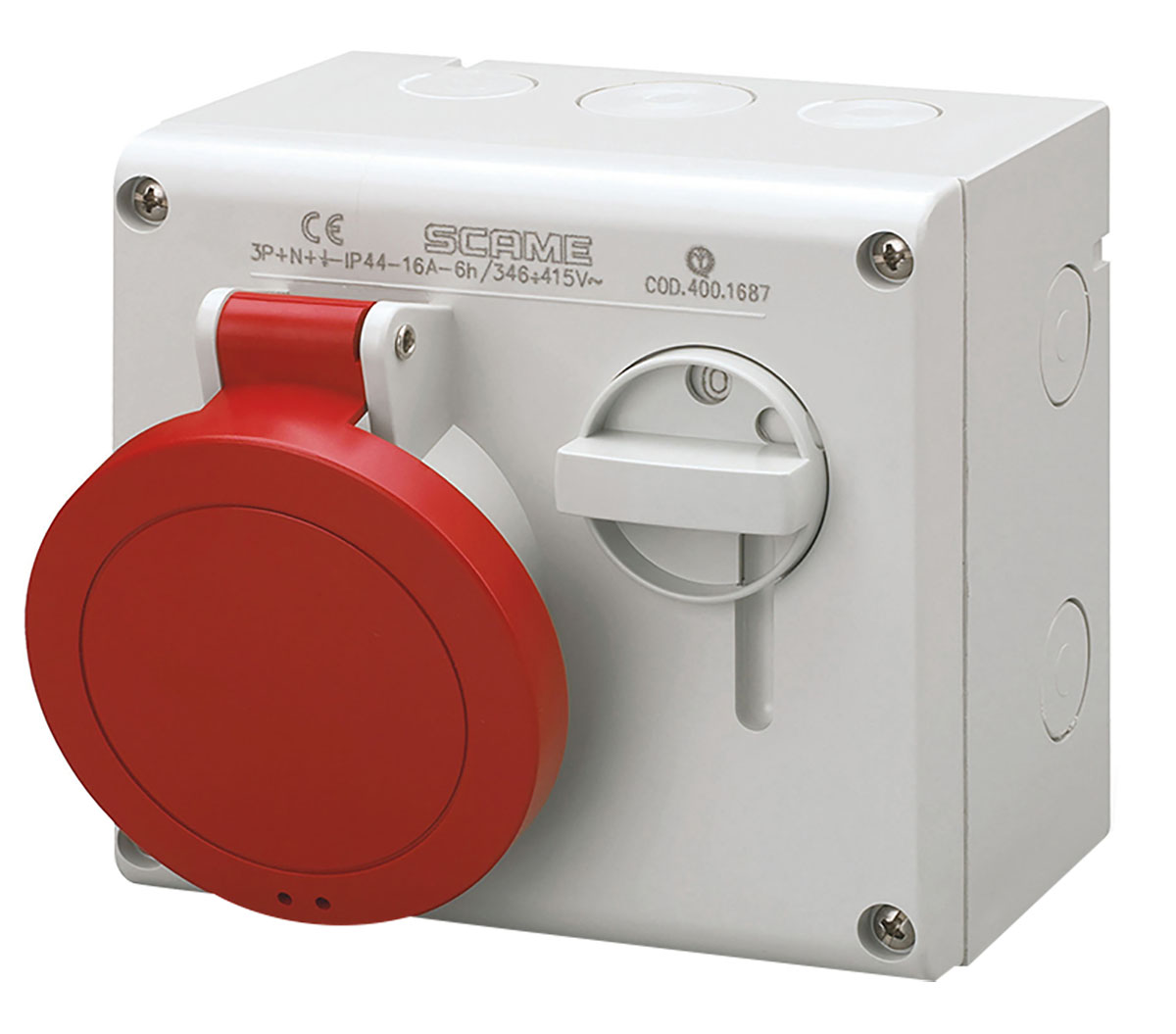 Scame Switchable IP44 Industrial Interlock Socket 3P+N+E, Earthing Position 6h, 16A, 415 V