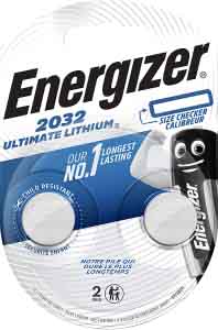 Energizer CR2032 Button Batteries, 3V, 20mm Diameter, 2 Pack