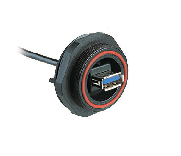 Bulgin Straight, Panel Mount, Socket- Single Port Type Type A 3 IP68 USB Connector