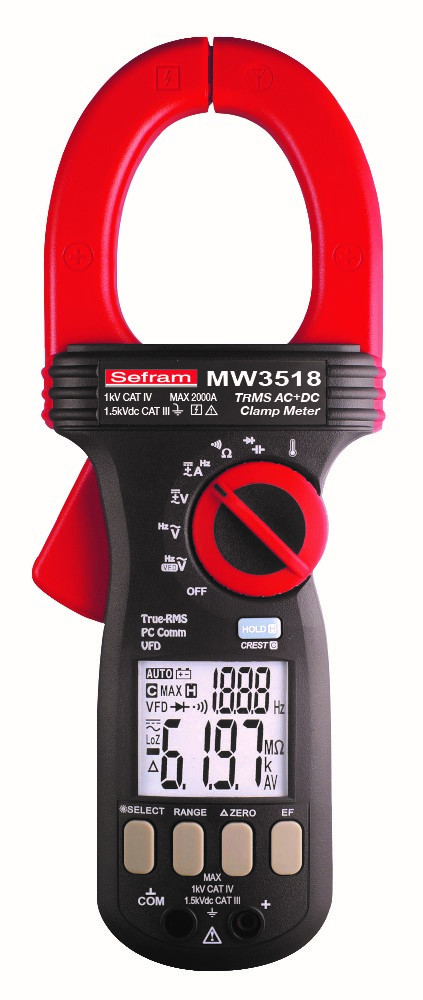 Sefram MW3518 Clamp Meter, 2000 A dc 200 A ac 1000 V 1000 V ac Enclosed Non-Contact Voltage Detector