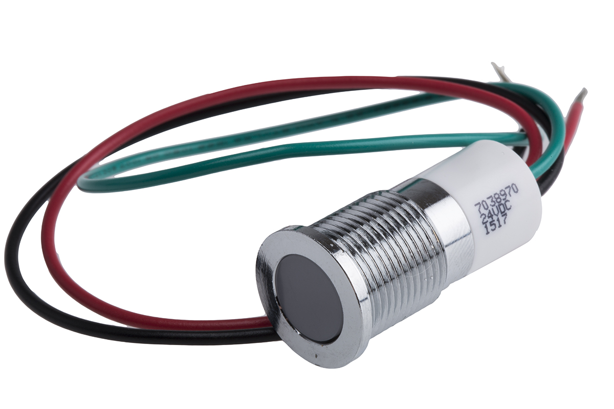 RS PRO Panel Mount Indicator, 24V dc, 14mm Mounting Hole Size, Lead Wires Termination, IP67