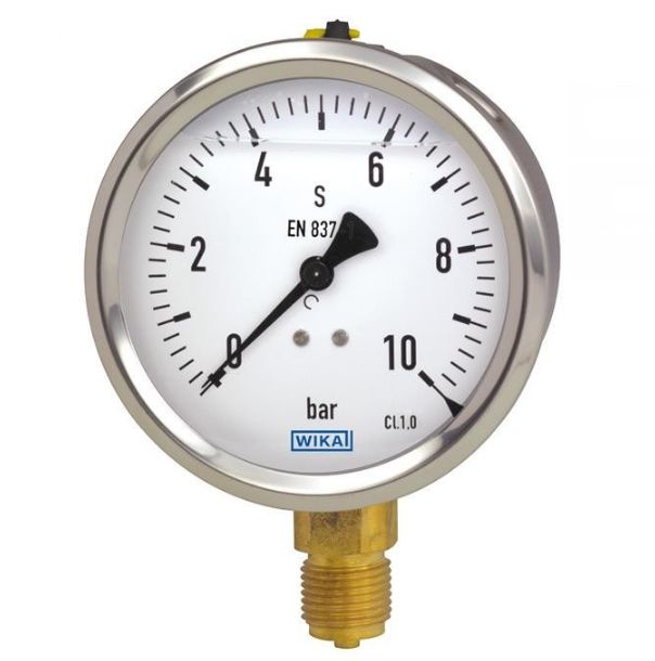 WIKA NPT 1/2 Analogue Pressure Gauge 10bar Bottom Entry 100mm Outside Diameter