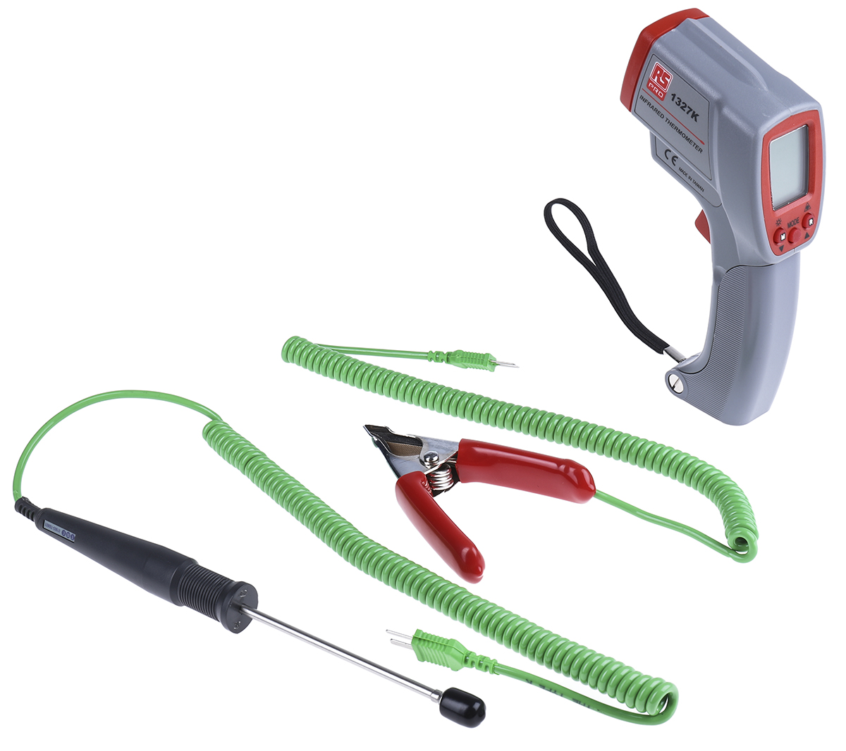 RS PRO RS1327K Thermometer Kit, +1350 °C, +1999°F Max, ±0.1 Reading +1°C % Accuracy, °C and °F Measurements