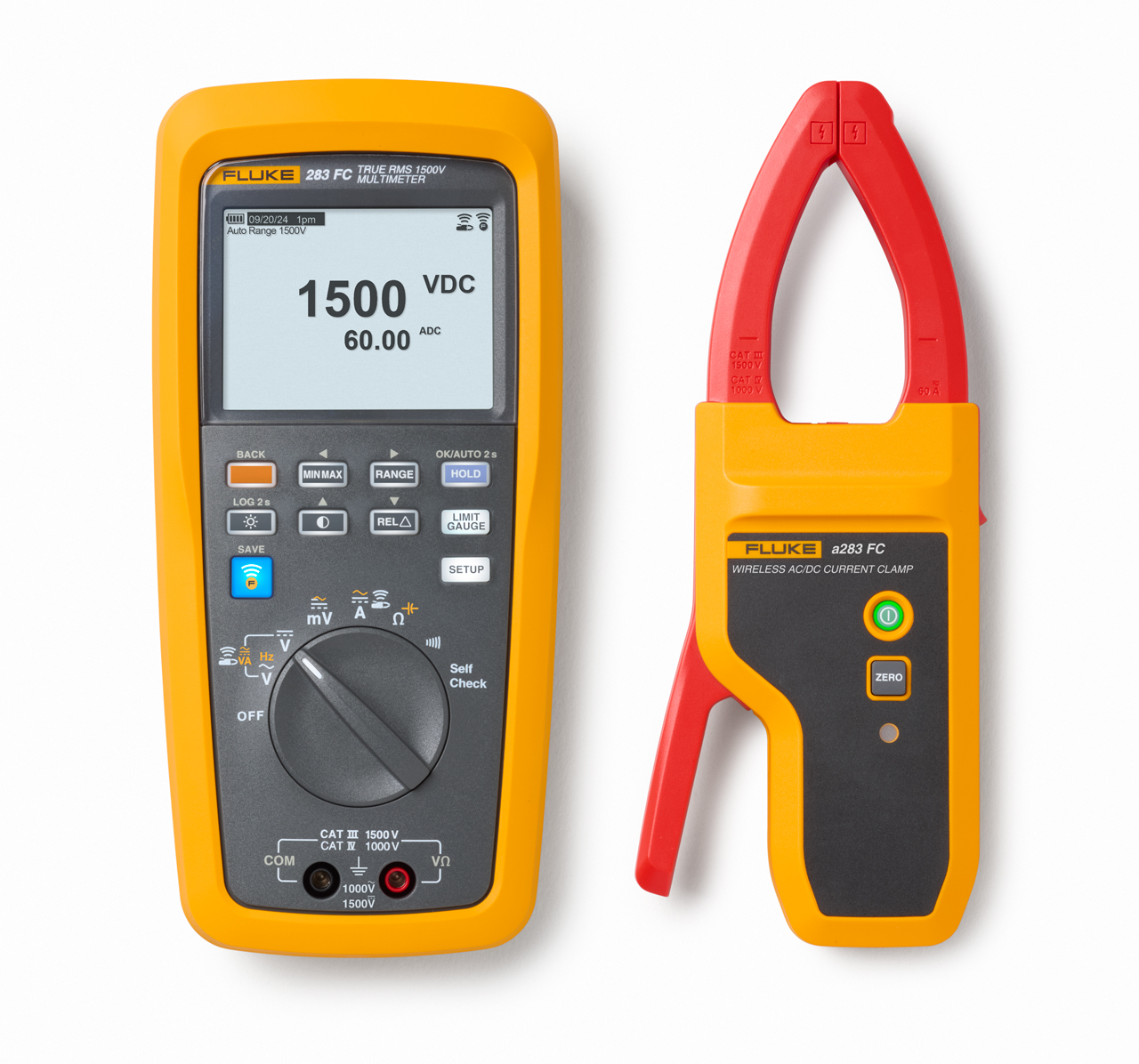 Fluke 283FC PV EUR Handheld LCD Multimeter Kit, 60A ac Max, 60A dc Max, 1000V ac Max