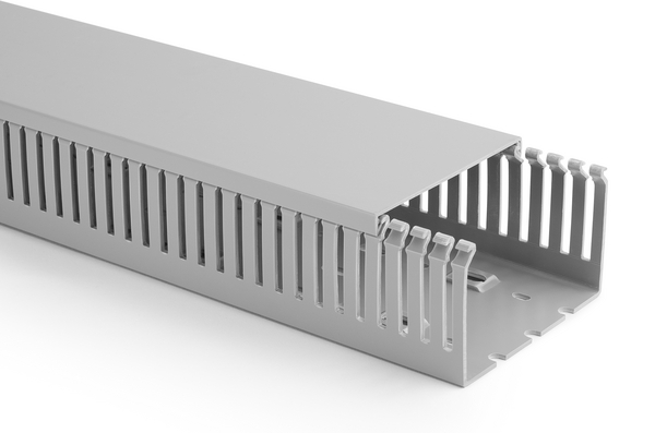 HellermannTyton HTWD-PN Grey Slotted Panel Trunking - Narrow Slot, W100 mm x D60mm, L2m, PVC
