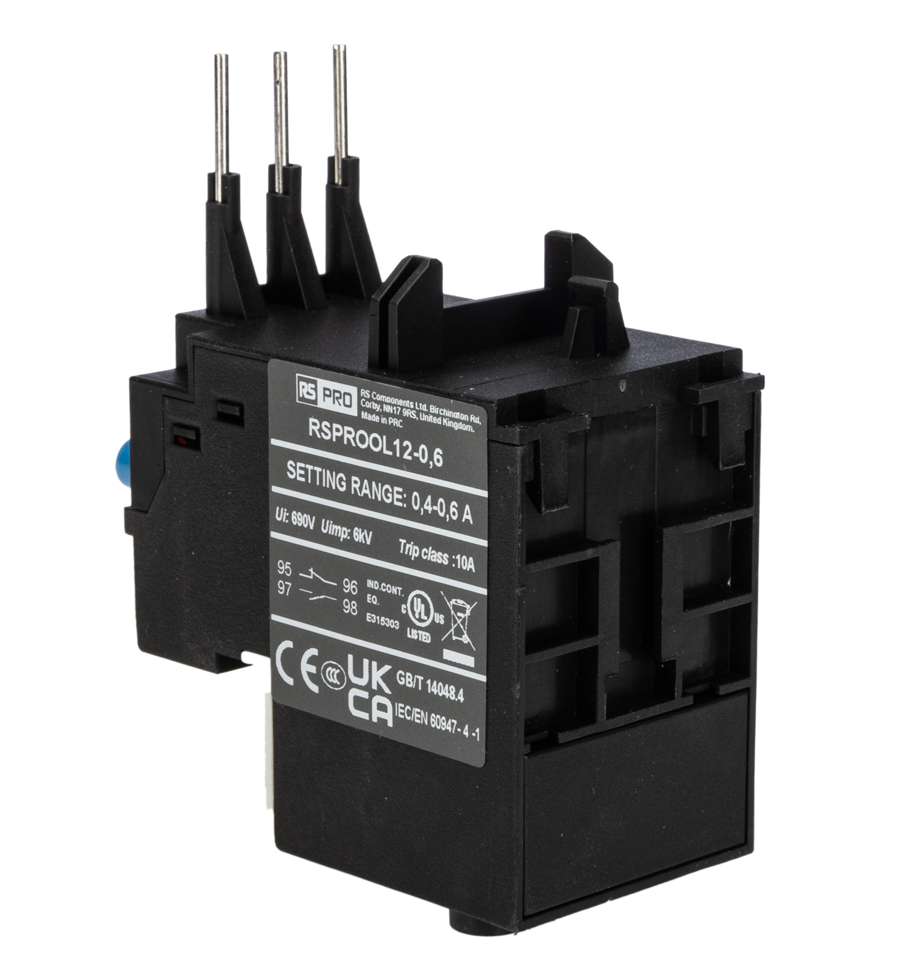 RS PRO Thermal Overload Relay 1NC/1NO, 0.6 A F.L.C, 600 mA Contact Rating, 5.4 W, 4000 V ac, RSPROOL12