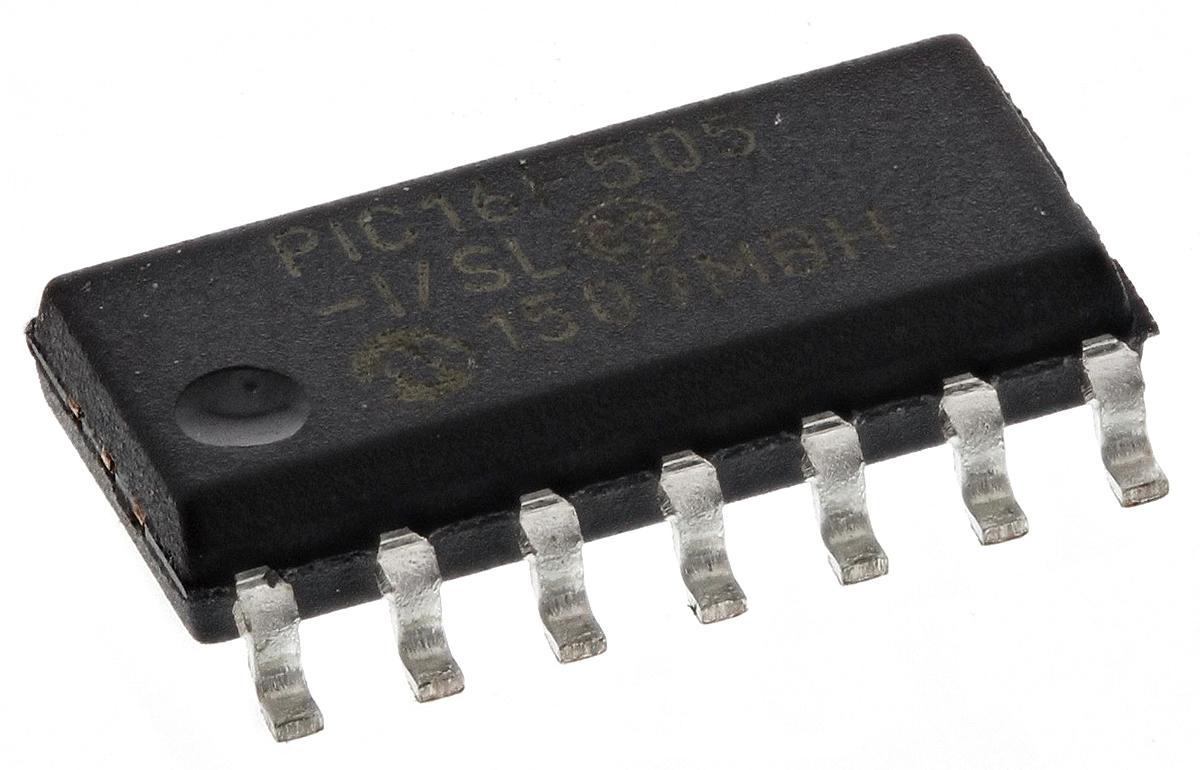 Microchip PIC16F505-I/SL, 8 bit PIC, PIC16F505 Microcontroller, 20 MHz, 1.5kB FLASH, 14-Pin SOIC