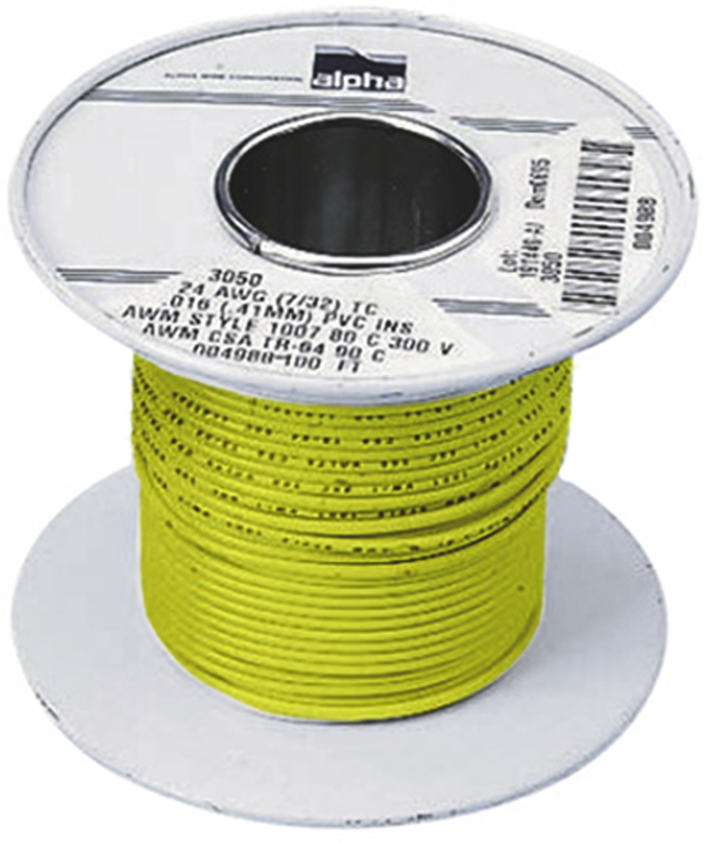 Alpha Wire Hook-up Wire PVC Series Yellow 1.32 mm² Hook Up Wire, 16 AWG, 26/0.25 mm, 305m, PVC Insulation, 3057 YL001
