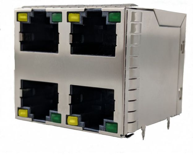 Amphenol Communications Solutions RJE4 Series Female RJ45 Connector, PCB Mount, Cat5e 2 x 2 Port 8P8C -Way